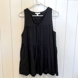 BLACK SLEEVELESS RUFFLED TOP